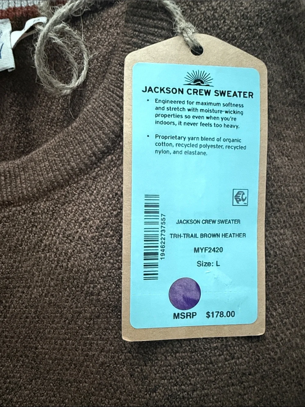 NEW⭐️ FAHERTY | JACKSON CREW SWEATER Trail brown Heather $178